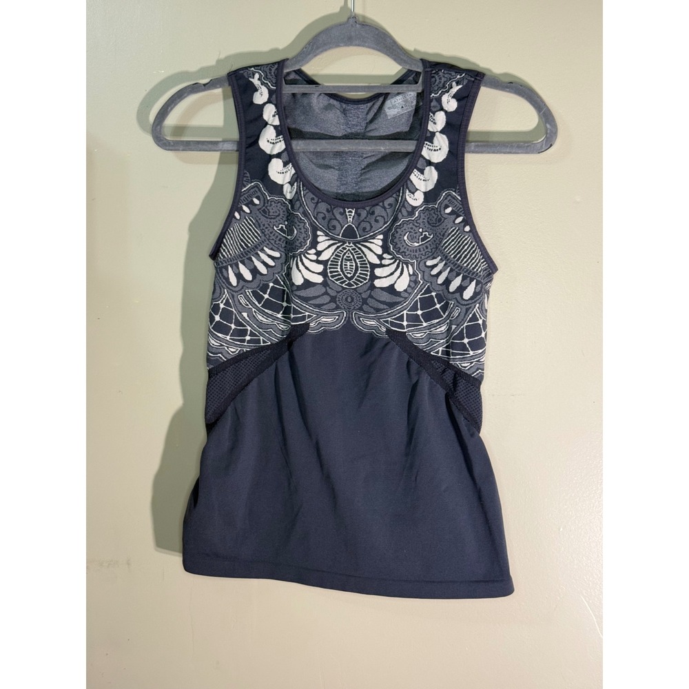 Athleta Womens Gray Medallion Jacquard Mesh Ruched Racerback Yoga Tank Top S